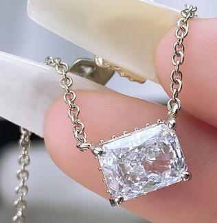White Gold Plated Sterling Silver Box Pendant Necklace – Cubic Zirconia - Image 6