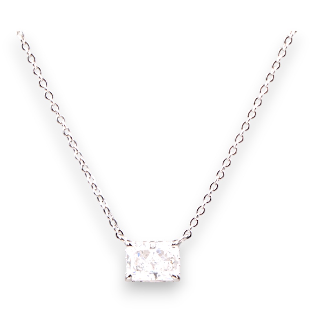 White Gold Plated Sterling Silver Box Pendant Necklace – Cubic Zirconia - Image 5