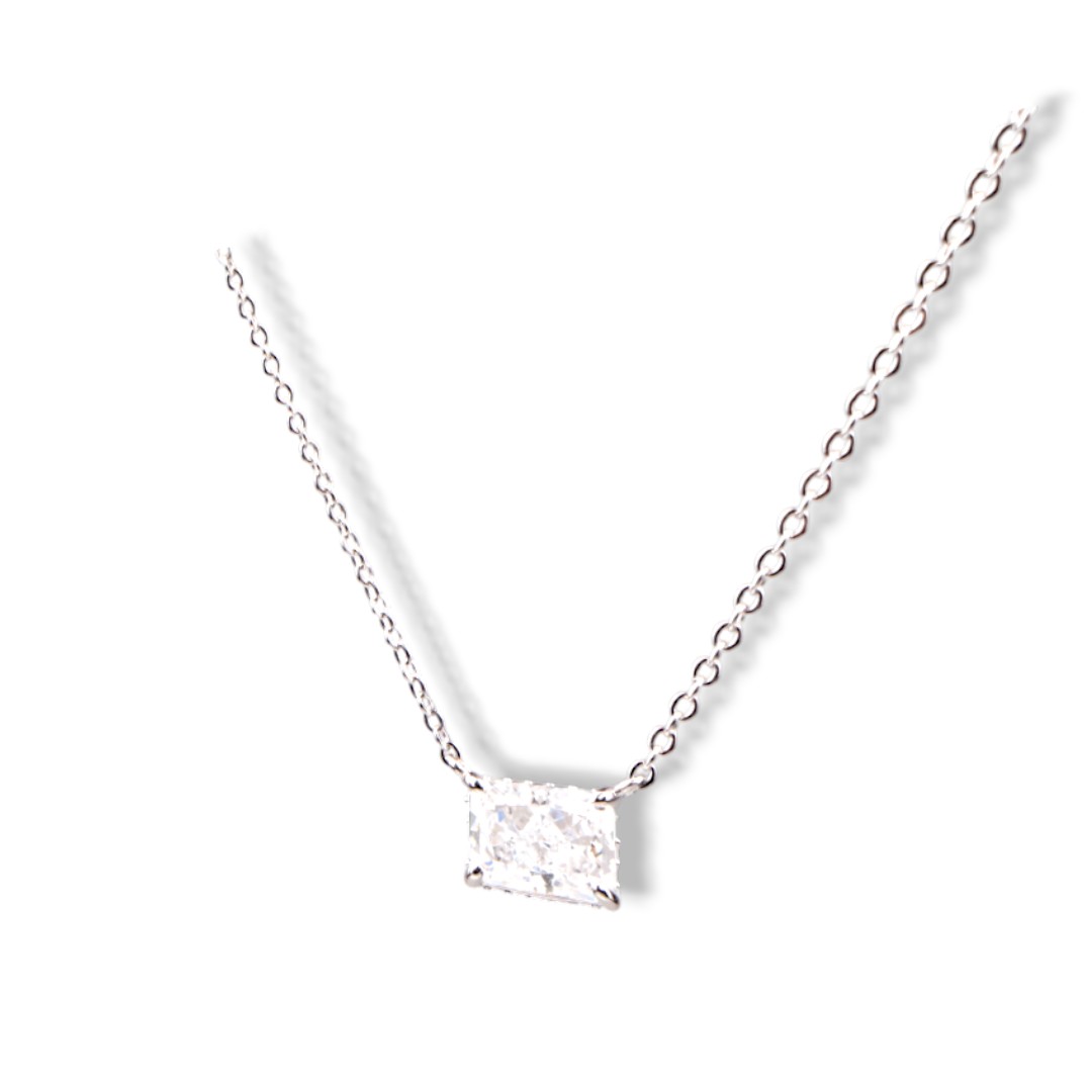 White Gold Plated Sterling Silver Box Pendant Necklace – Cubic Zirconia - Image 4