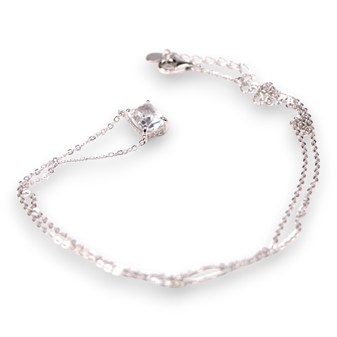 White Gold Plated Sterling Silver Box Pendant Necklace – Cubic Zirconia - Image 2
