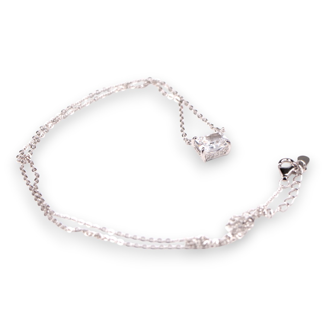 White Gold Plated Sterling Silver Box Pendant Necklace – Cubic Zirconia - Image 3