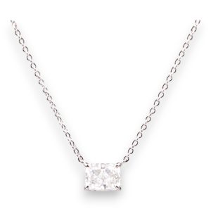 White Gold Plated Sterling Silver Box Pendant Necklace – Cubic Zirconia