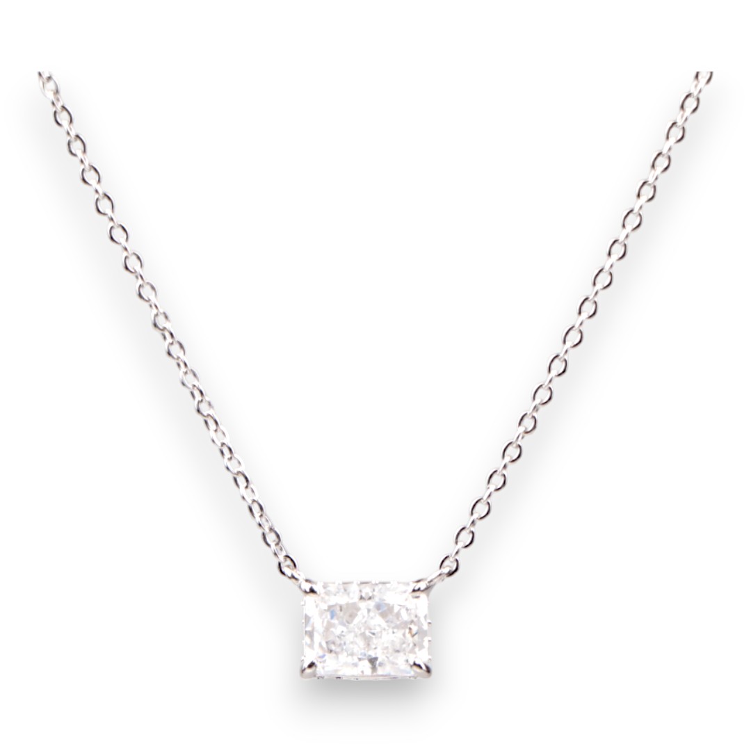 White Gold Plated Sterling Silver Box Pendant Necklace – Cubic Zirconia