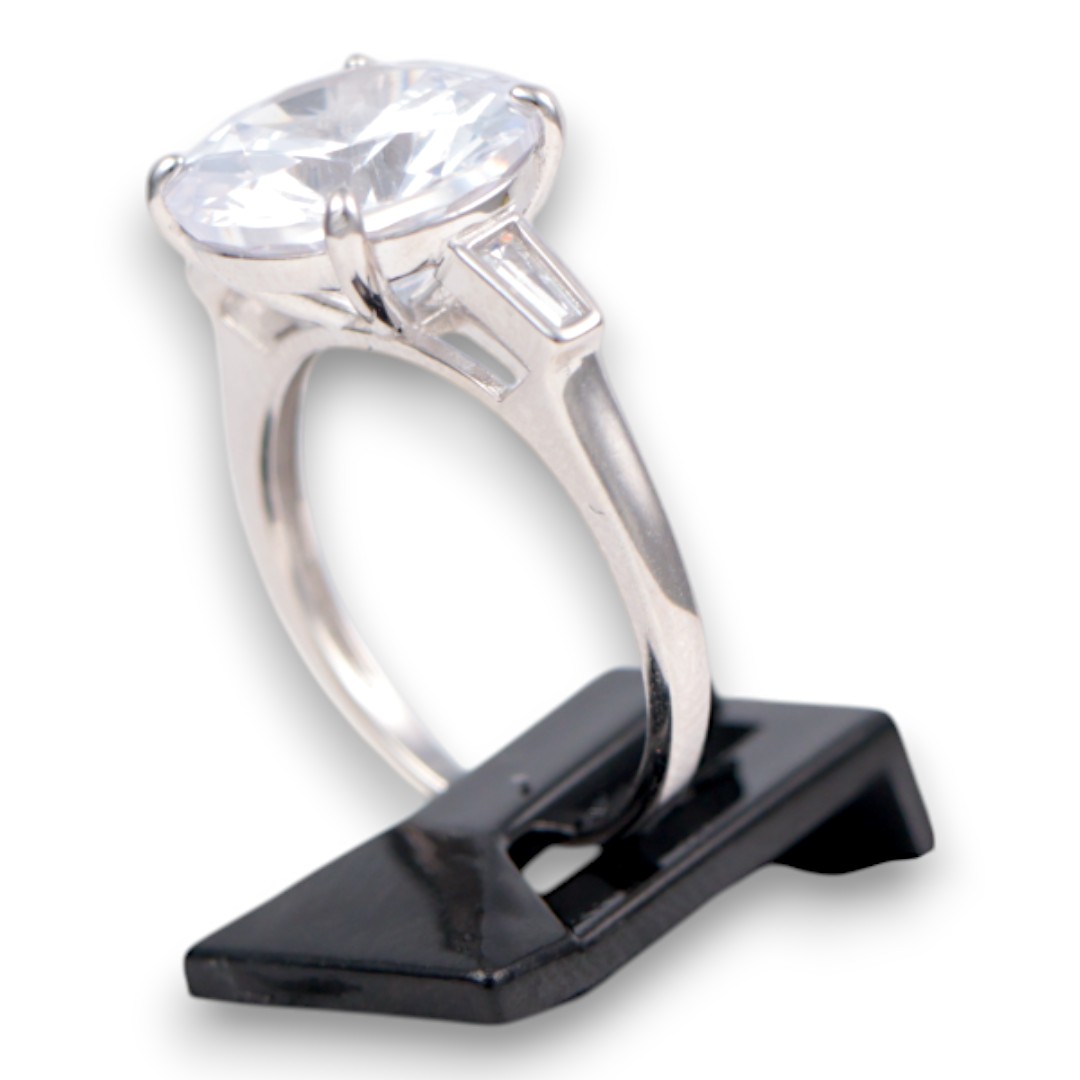 White Gold Plated Sterling Silver Ring – Round Cubic Zirconia Engagement - Size 7-8-9 - Image 5