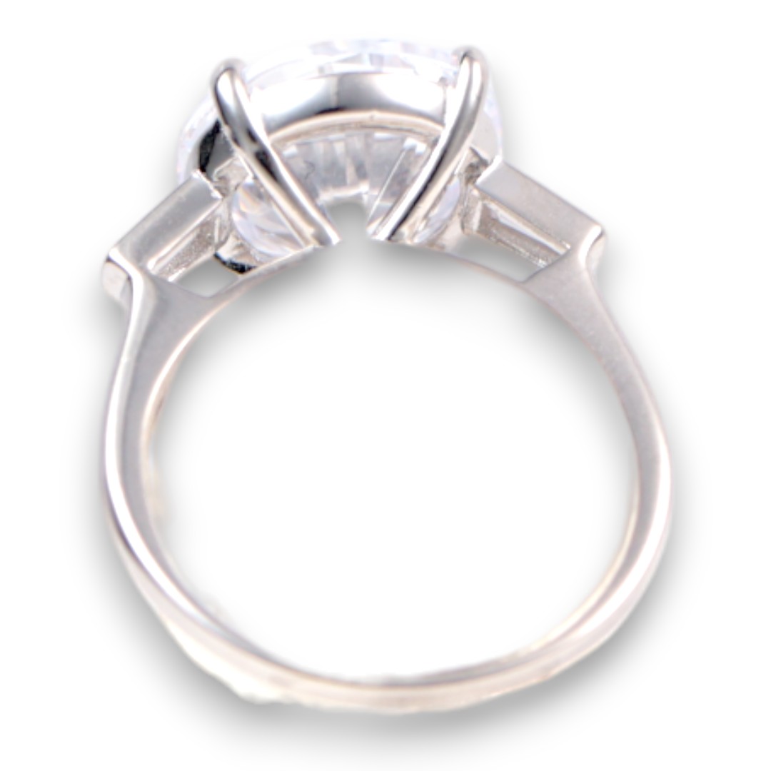 White Gold Plated Sterling Silver Ring – Round Cubic Zirconia Engagement - Size 7-8-9 - Image 3