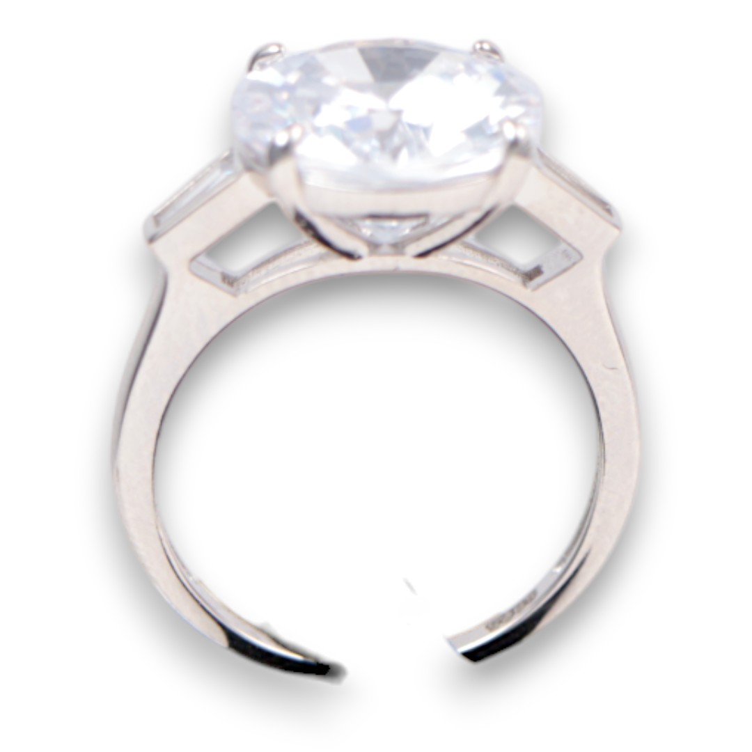 White Gold Plated Sterling Silver Ring – Round Cubic Zirconia Engagement - Size 7-8-9 - Image 4
