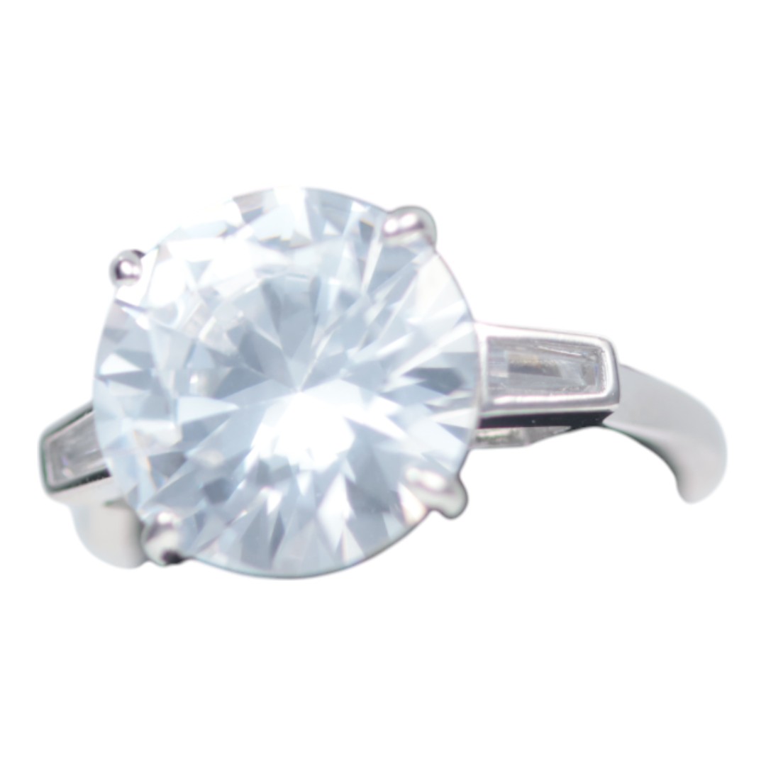 White Gold Plated Sterling Silver Ring – Round Cubic Zirconia Engagement - Size 7-8-9 - Image 2