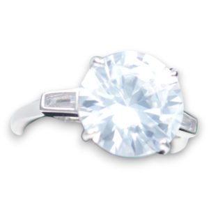 White Gold Plated Sterling Silver Ring – Round Cubic Zirconia Engagement - Size 7-8-9