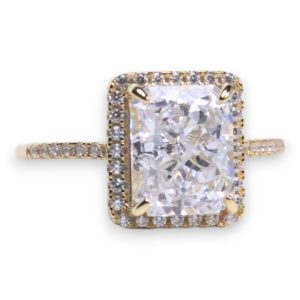 18K Gold Plated Sterling Silver Box Ring – Cubic Zirconia Luxury Jewelry - Size 7-8-9