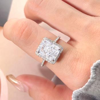 White Gold Plated Sterling Silver Ring – Box Shape Cubic Zirconia - Size 7-8-9