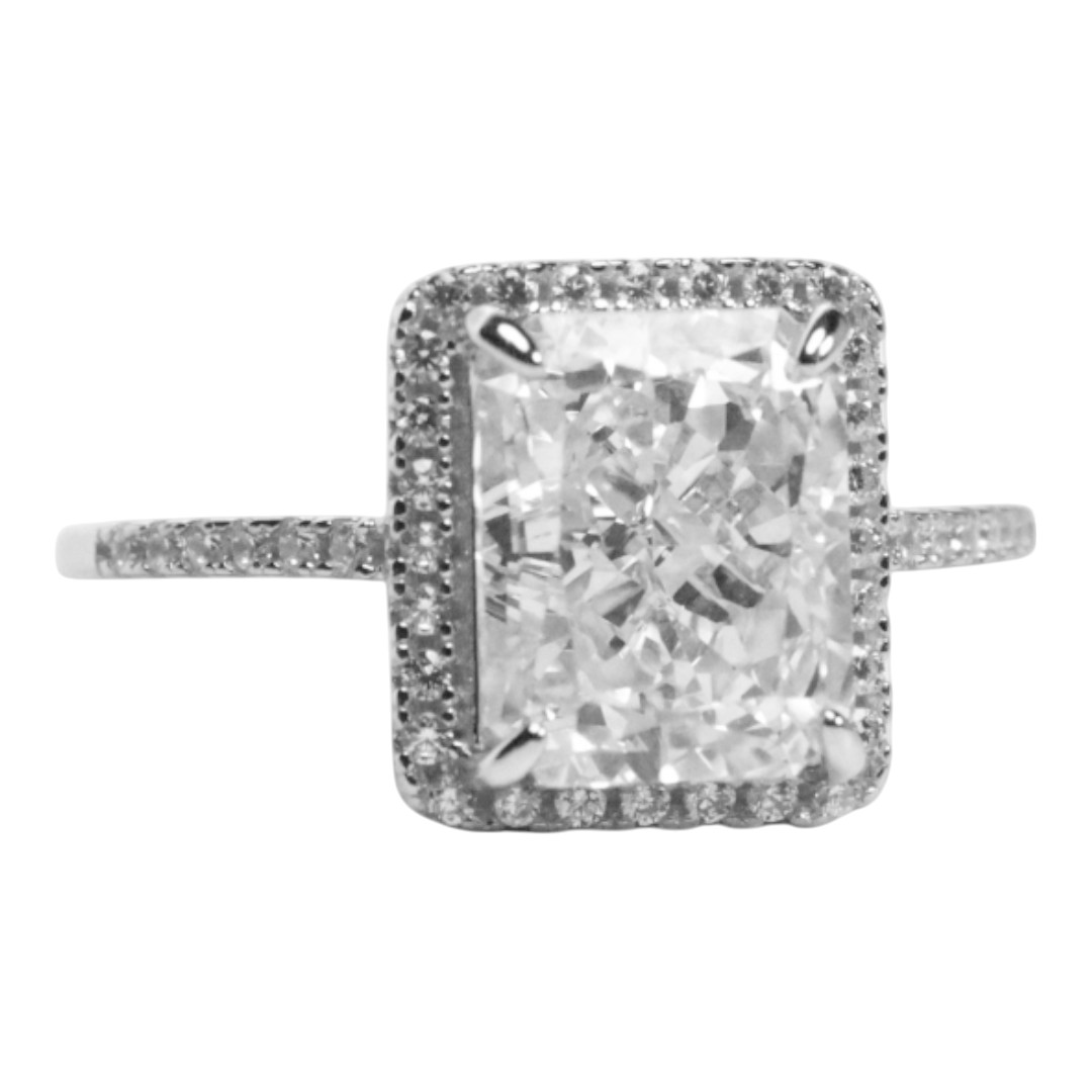 Sterling Silver Box Ring with Cubic Zirconia – Women’s Jewelry Gift - Size 7-8-9