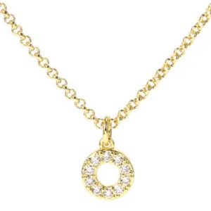 Cubic Zirconia Gold Plated Sterling Silver Necklace – Round Pendant Chain