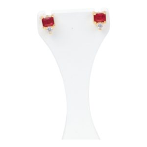 Red Cubic Zirconia Gold Plated Sterling Silver Stud Earrings