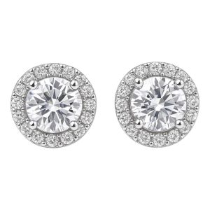 Sterling Silver Cubic Zirconia Earrings | White Gold Plated Round Statement