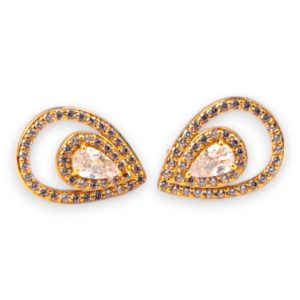 18K Gold Plated Teardrop Stud Earrings with Clear Stone – Luxury Jewelry