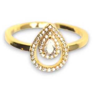 18K Gold Plated Sterling Silver Teardrop Cubic Zirconia Ring – Women's - Size 7-8-9