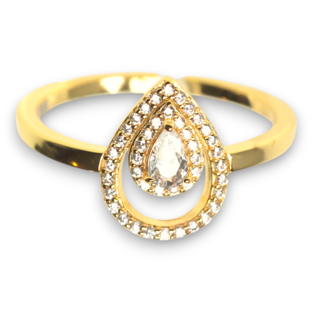 18K Gold Plated Sterling Silver Teardrop Cubic Zirconia Ring – Women's - Size 7-8-9