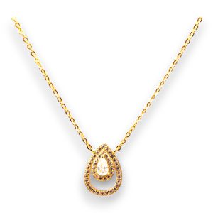 18K Gold Plated Sterling Silver Tear Drop Shaped Cubic Zirconia Pendant