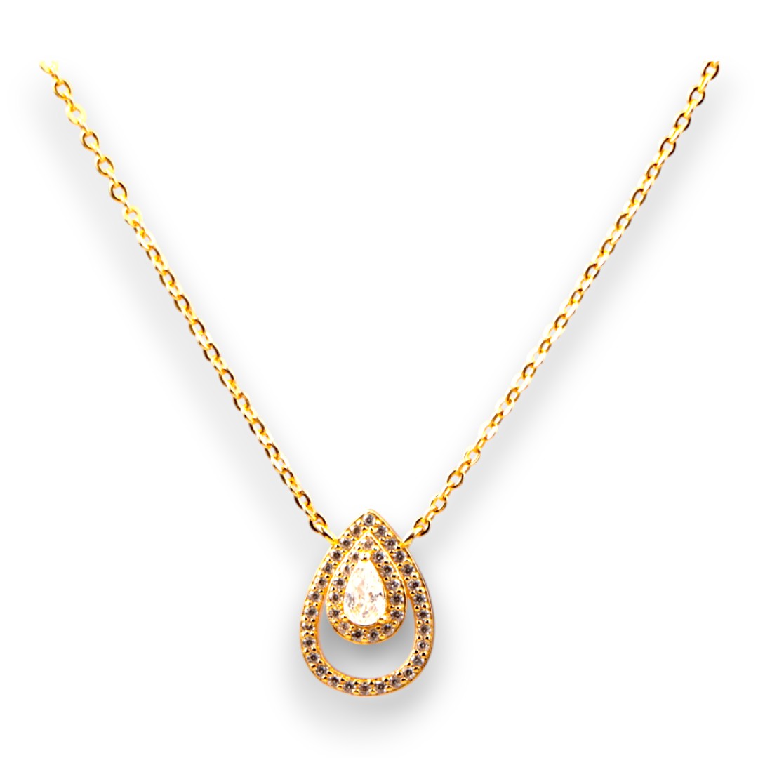 18K Gold Plated Sterling Silver Tear Drop Shaped Cubic Zirconia Pendant