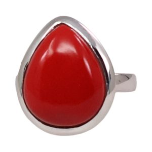 Stunning Tear Drop Shaped Red Coral Gemstone Ring - to Y Look - Size 7-8