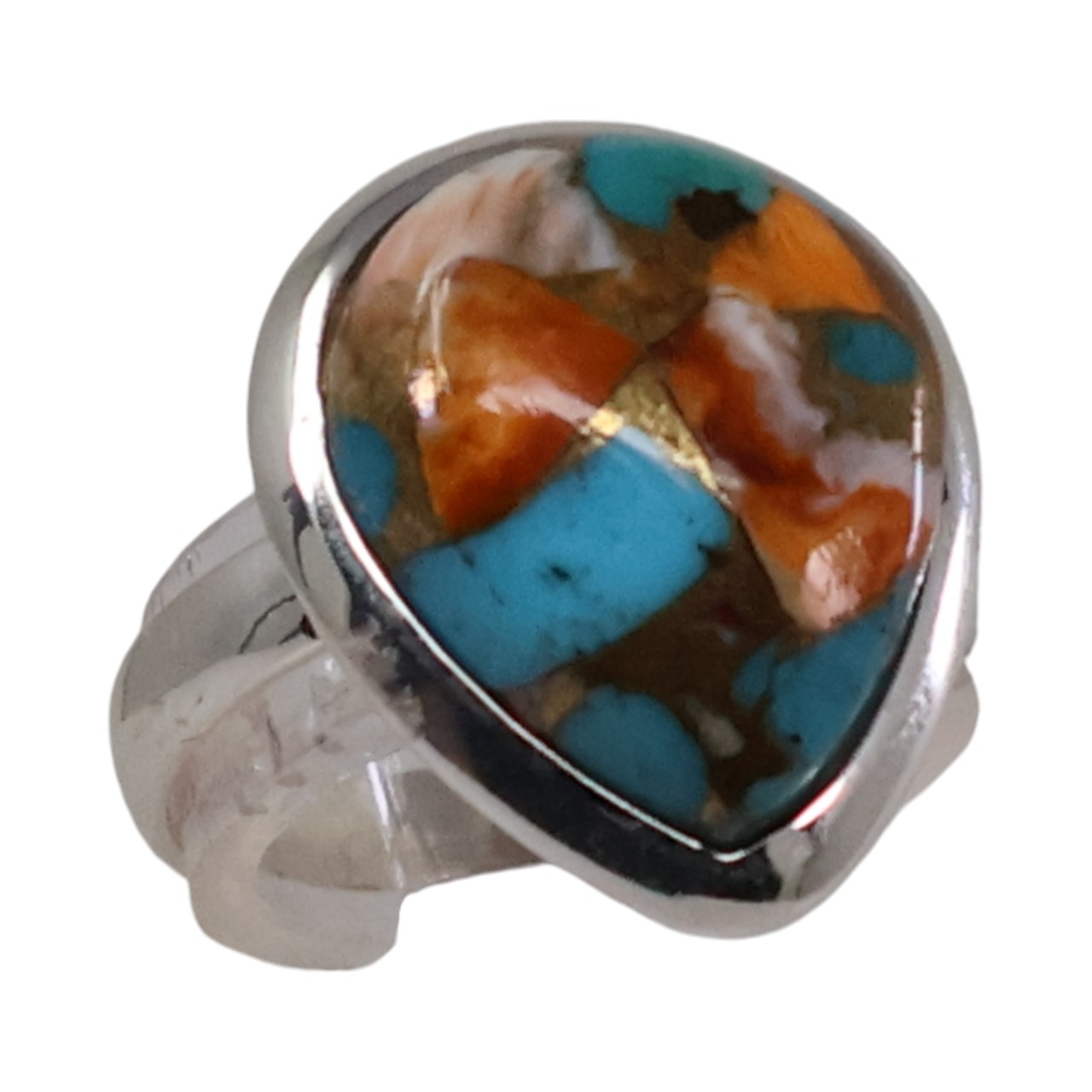 Tear Drop Shaped Oyster Copper Turquoise Ring: Gemstone Beauty - Size 7-8-9