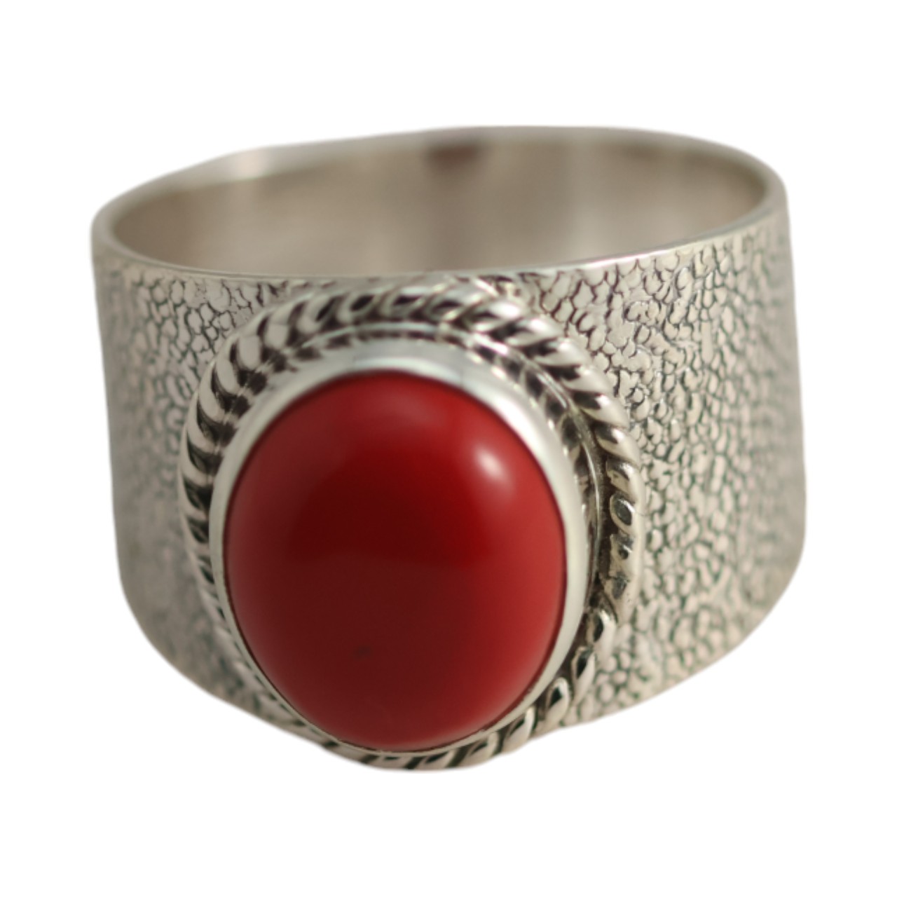 Splendor of a Genuine Red Coral Sterling Silver Ring - Size 7-8-9
