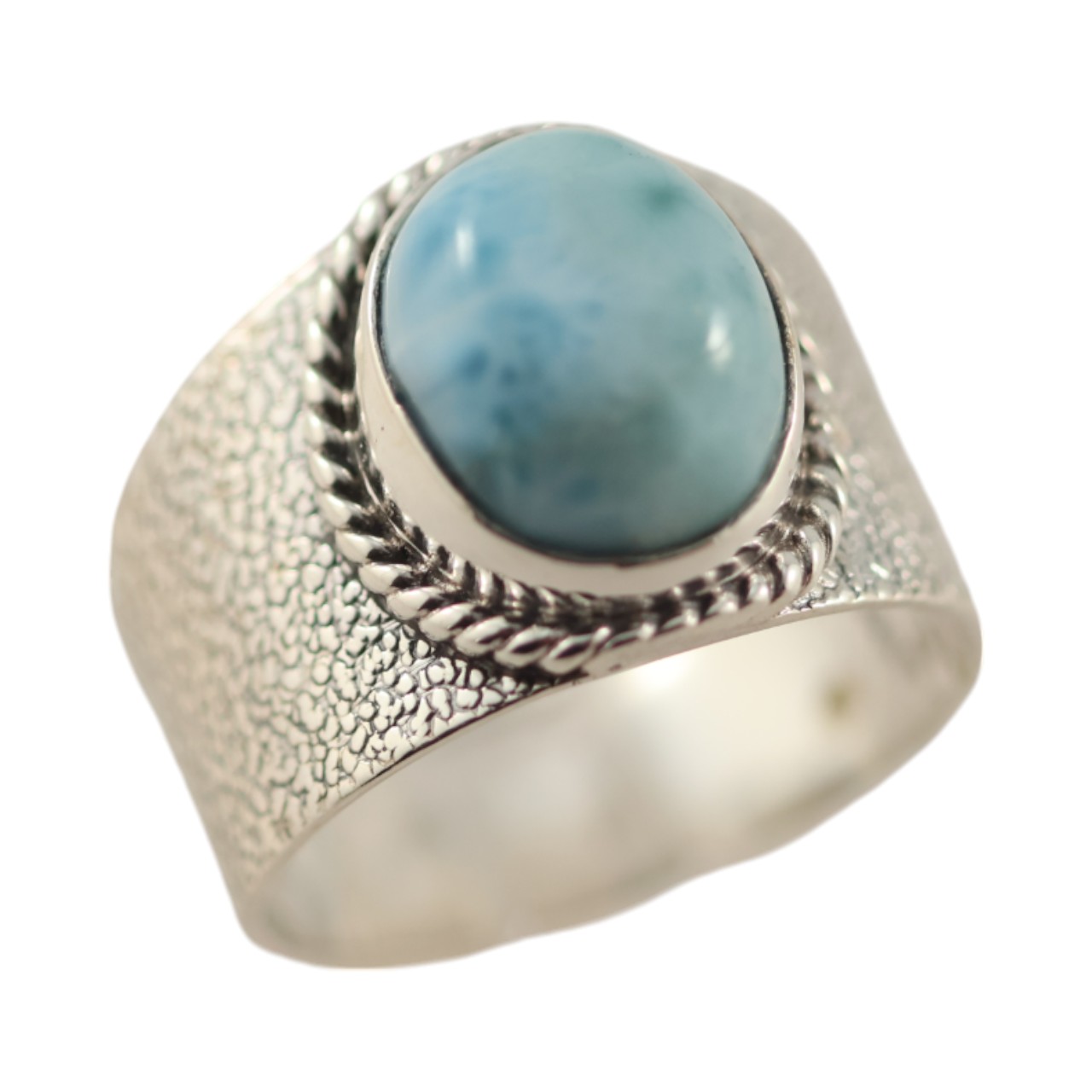 Stunning Beauty of Genuine Larimar Sterling Silver Ring - Size 7-8-9