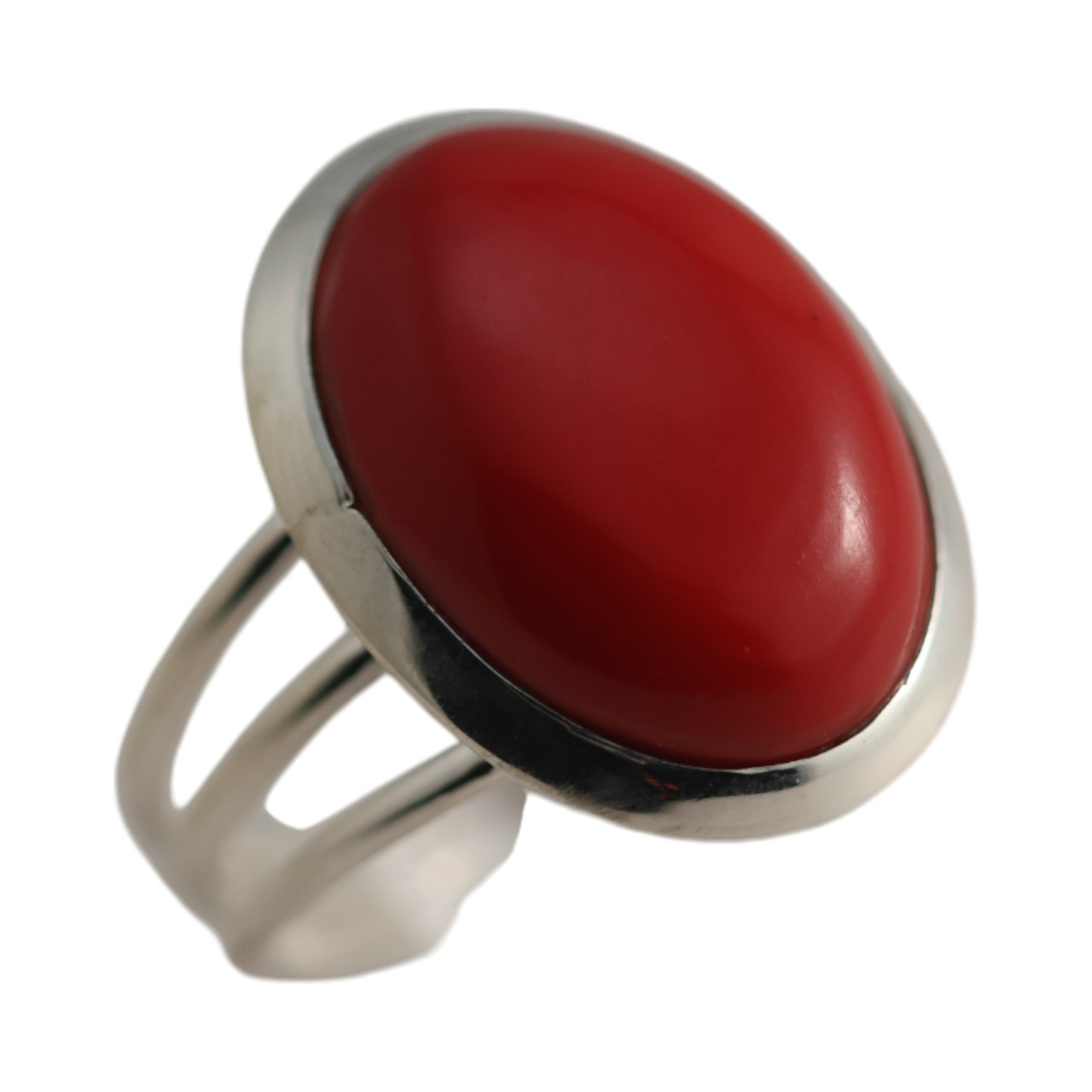 Stunning Red Coral Sterling Silver Oval Ring - Size 7-8 - Image 4