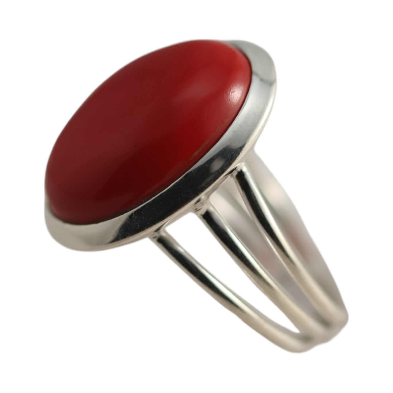 Stunning Red Coral Sterling Silver Oval Ring - Size 7-8 - Image 3