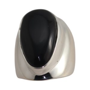 Exquisite Black Onyx Silver Ring - Size 7-8