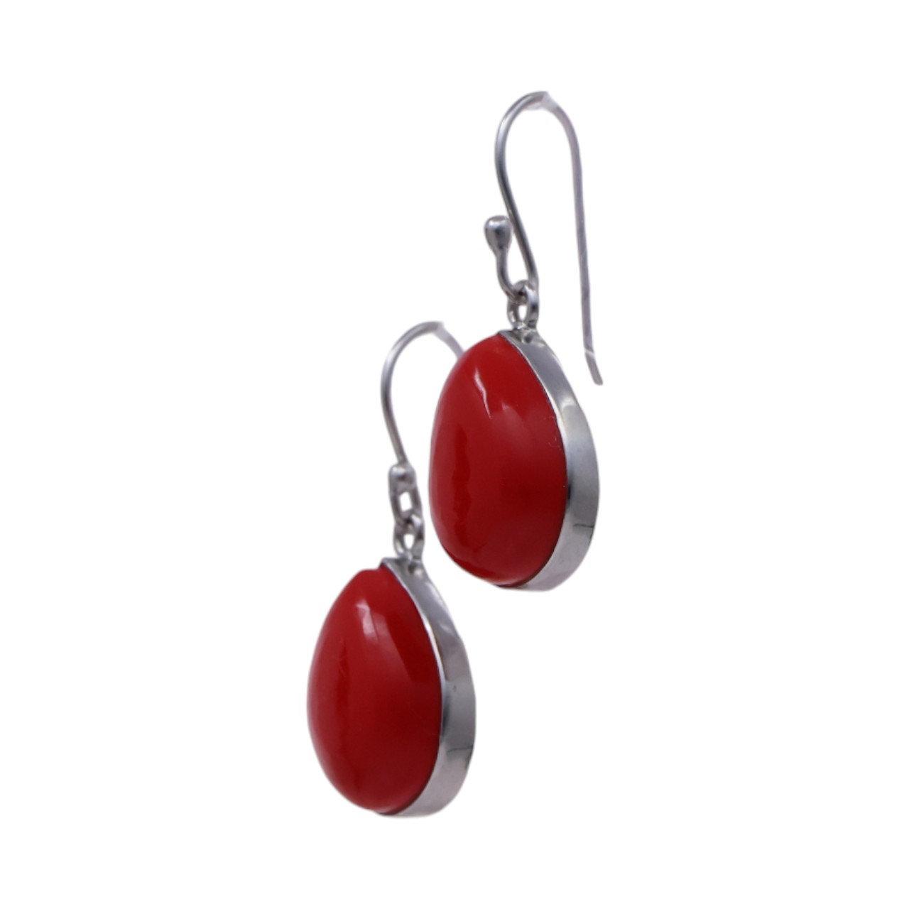 Red Coral Sterling Silver Drop Earrings - Image 6