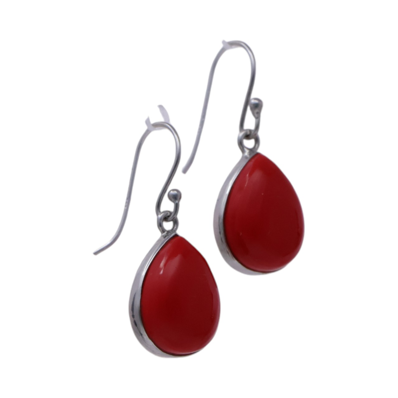 Red Coral Sterling Silver Drop Earrings - Image 5