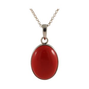 Enhance Y Style with Red Coral Silver Oval Pendant - Jewelry