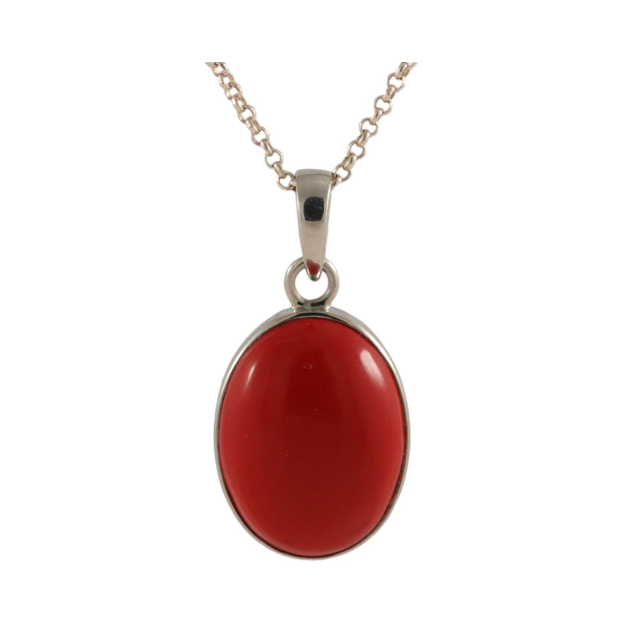 Enhance Y Style with Red Coral Silver Oval Pendant - Jewelry