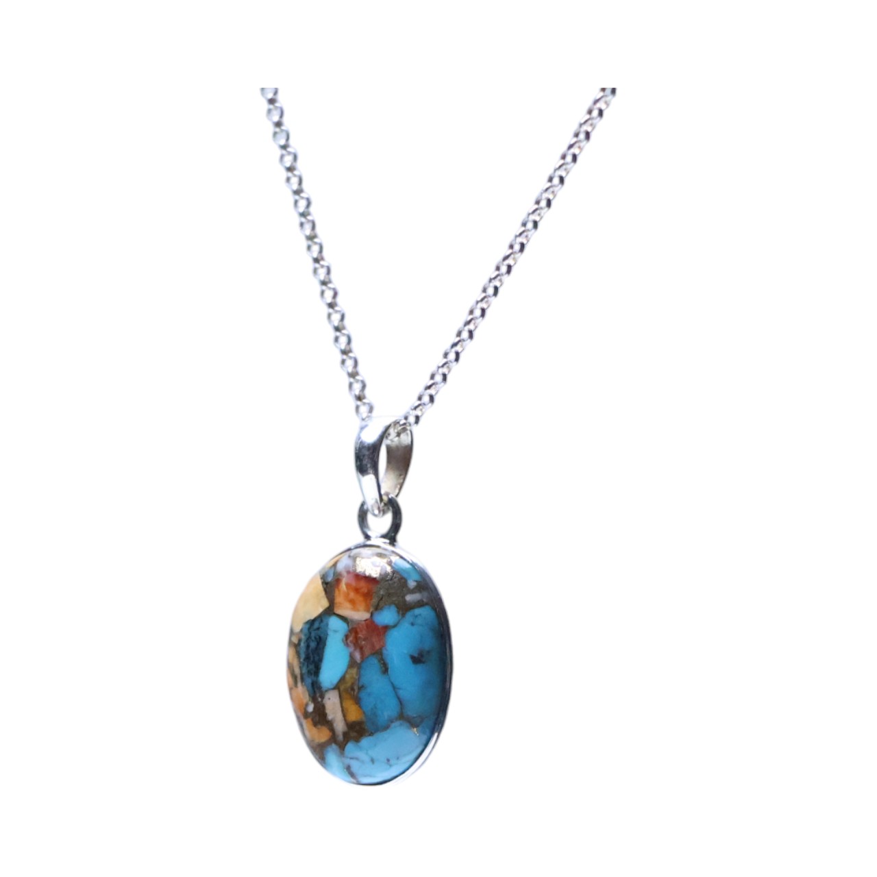 Enhance Y Style with Oyster Copper Turquoise Silver Oval Pendant - Image 4