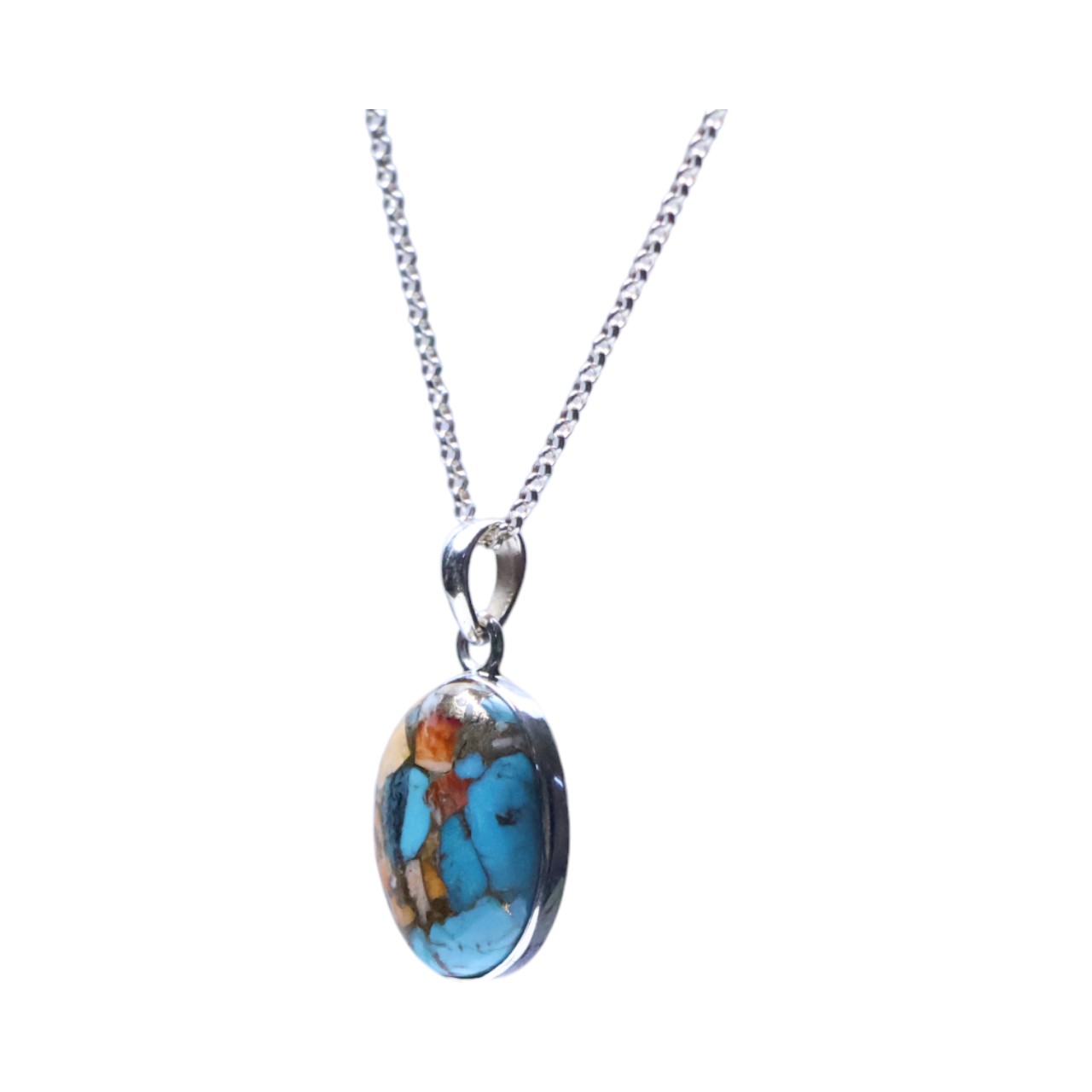 Enhance Y Style with Oyster Copper Turquoise Silver Oval Pendant - Image 3