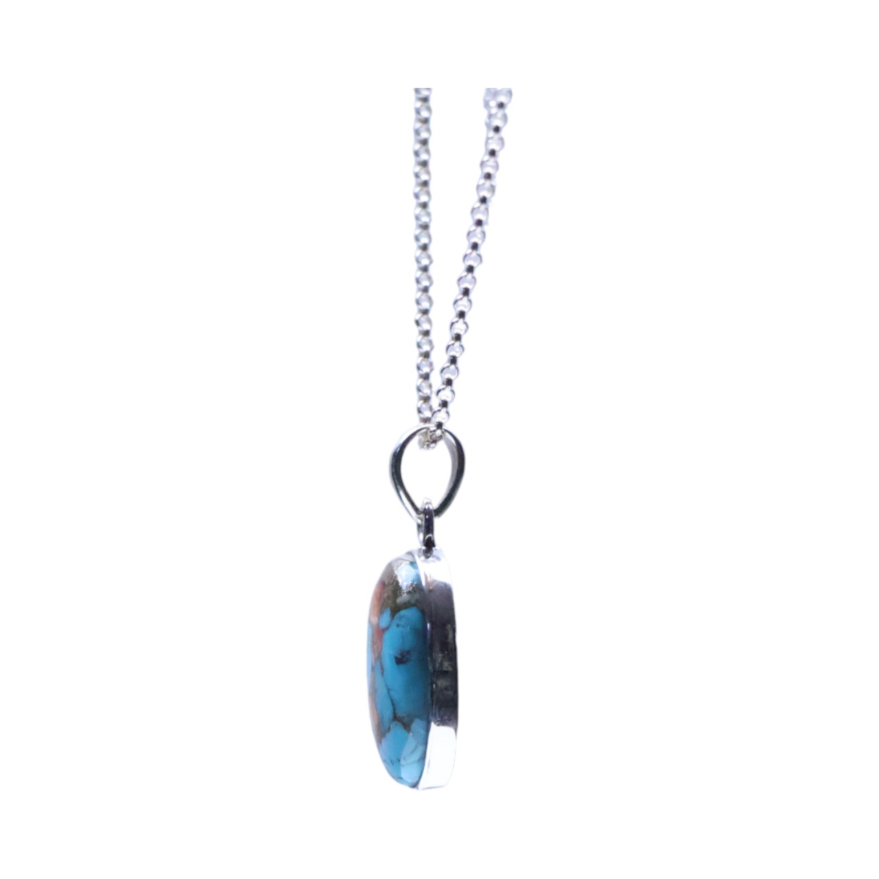 Enhance Y Style with Oyster Copper Turquoise Silver Oval Pendant - Image 2