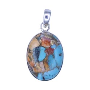 Enhance Y Style with Oyster Copper Turquoise Silver Oval Pendant