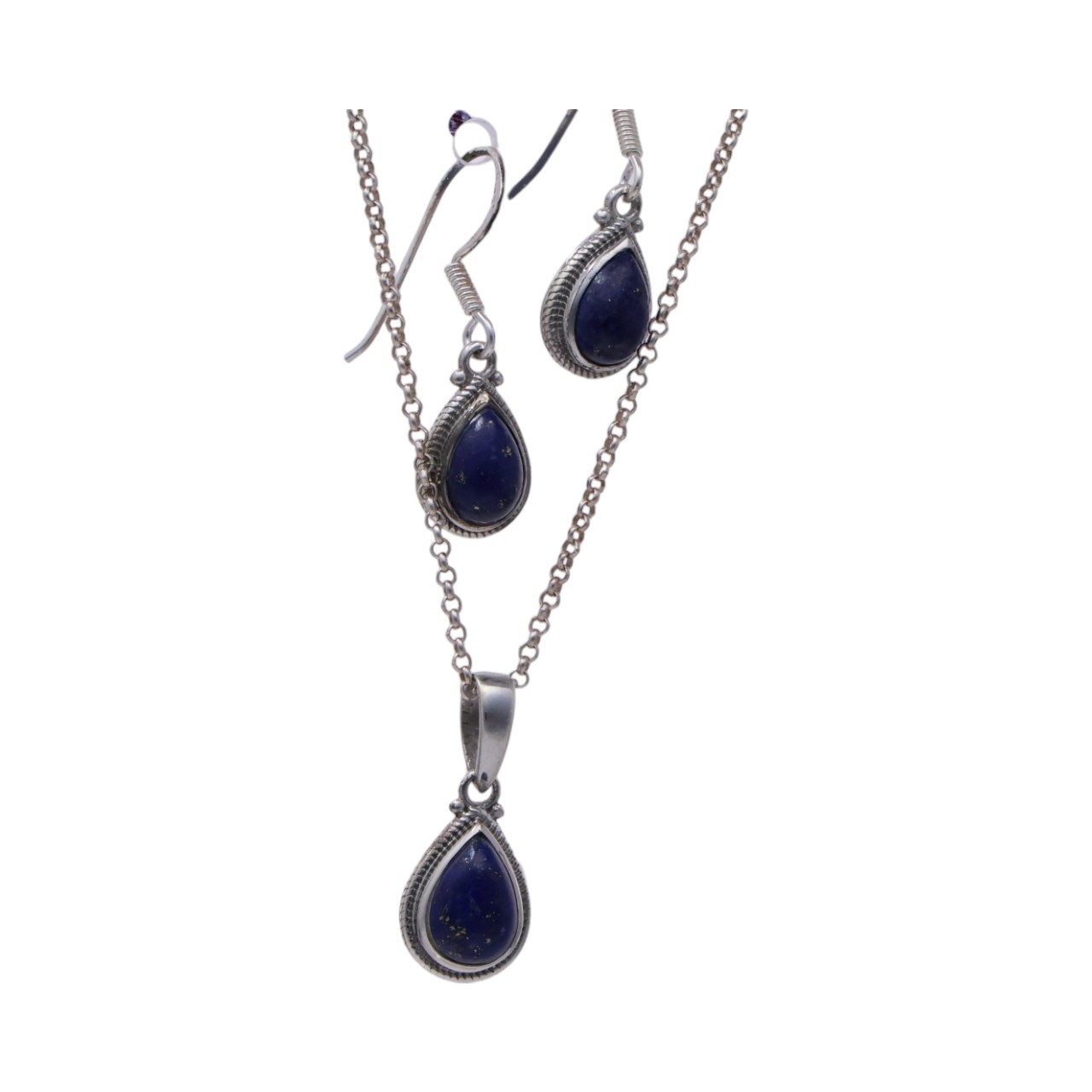 Luxe Lapis Lazuli Tear Drop Pendant and Earrings Set - Gemstone Jewelry