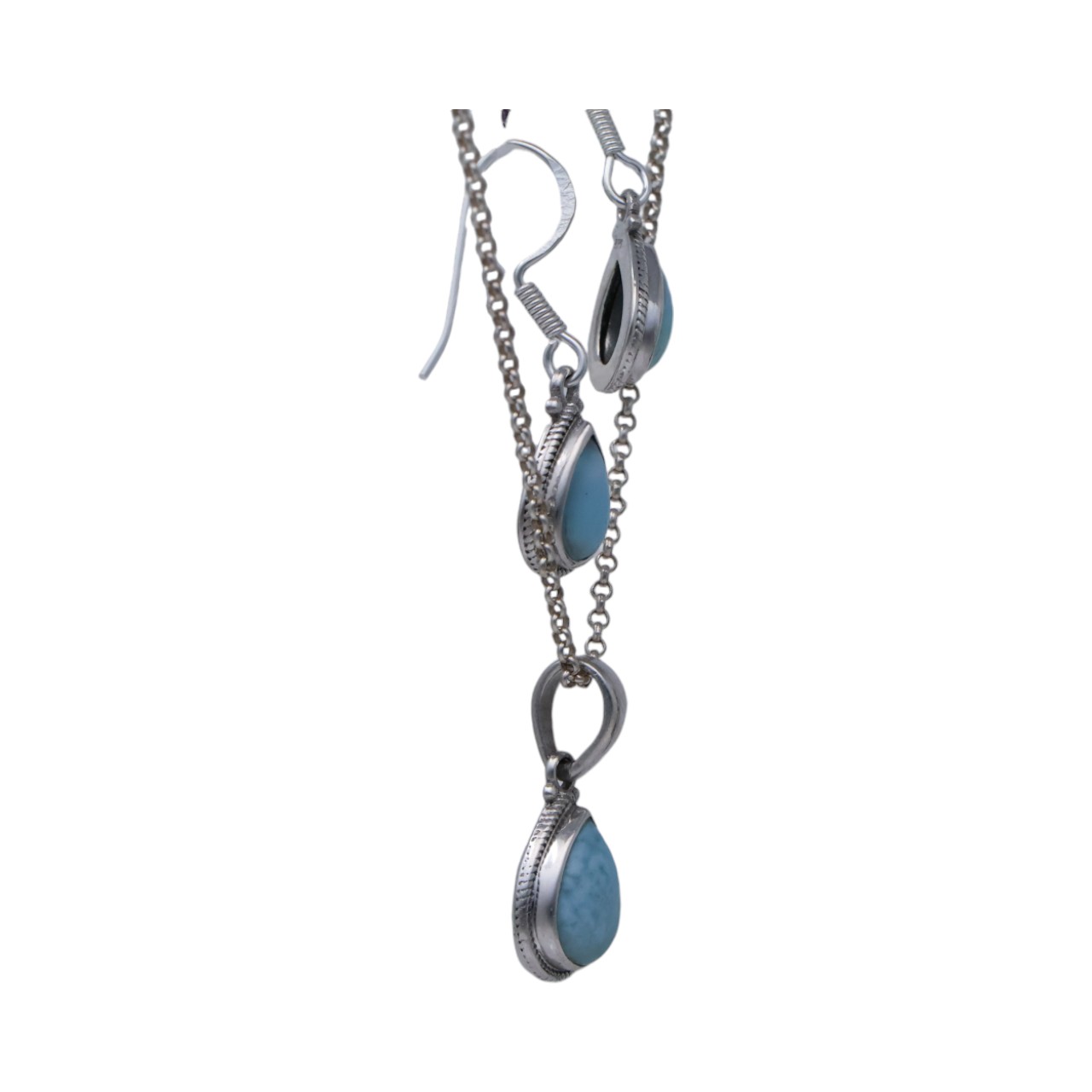 Sterling Silver Larimar Tear Drop Jewelry Set: Pendant and Earrings for - Image 7
