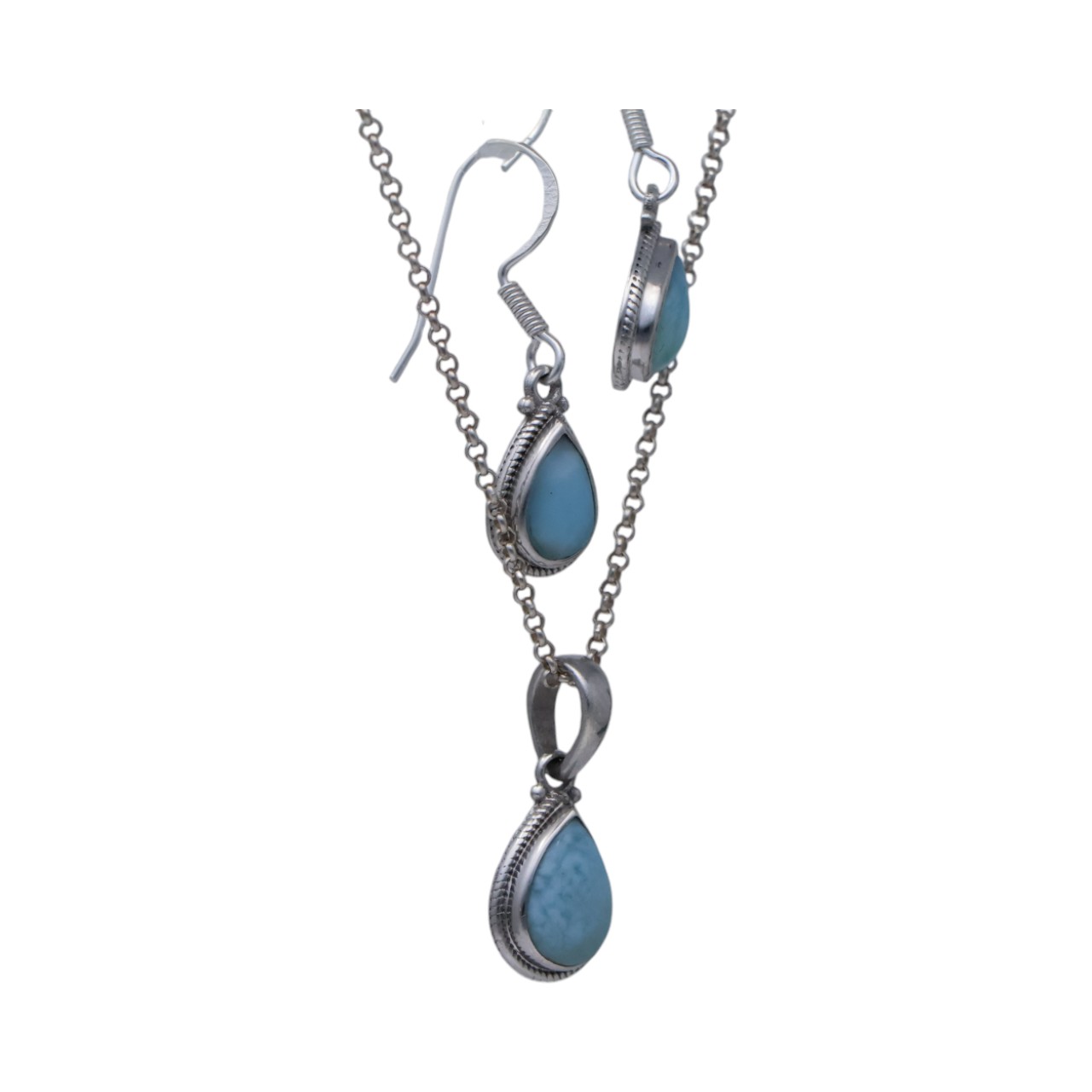 Sterling Silver Larimar Tear Drop Jewelry Set: Pendant and Earrings for - Image 6