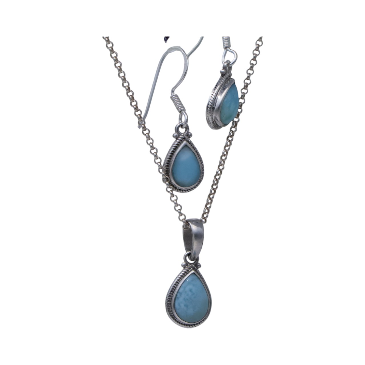 Sterling Silver Larimar Tear Drop Jewelry Set: Pendant and Earrings for - Image 4
