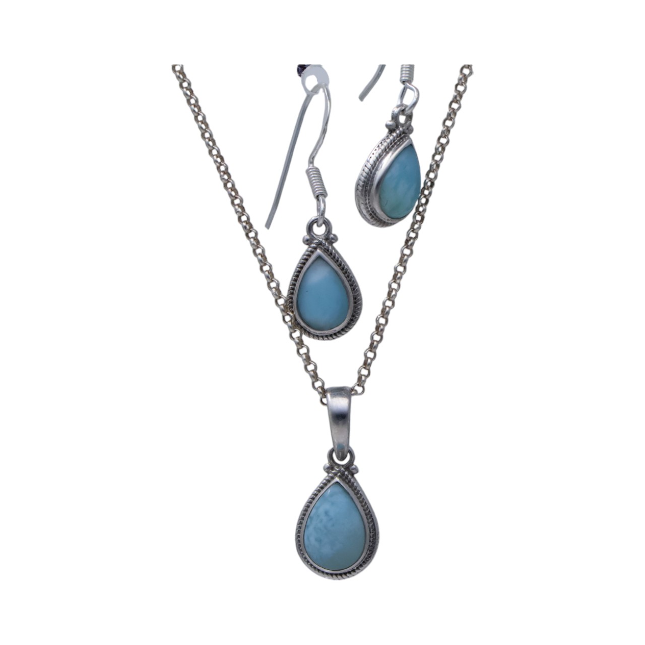 Sterling Silver Larimar Tear Drop Jewelry Set: Pendant and Earrings for - Image 3