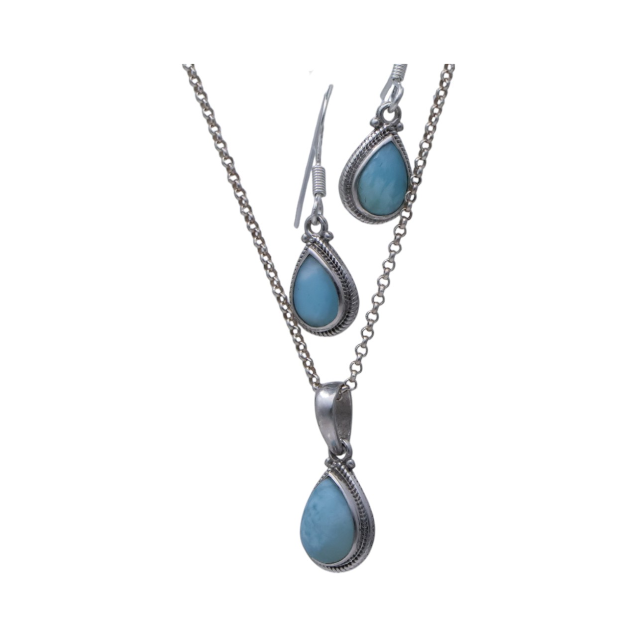 Sterling Silver Larimar Tear Drop Jewelry Set: Pendant and Earrings for - Image 2