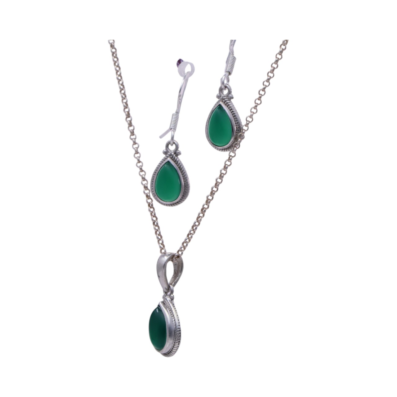 Green Onyx Tear Drop Sterling Silver Jewelry Set - Image 5