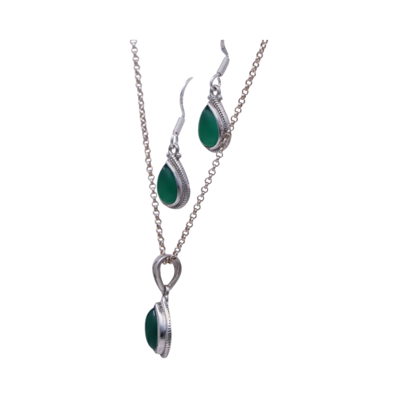 Green Onyx Tear Drop Sterling Silver Jewelry Set - Image 4