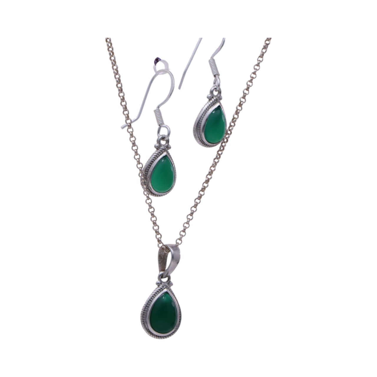 Green Onyx Tear Drop Sterling Silver Jewelry Set - Image 2