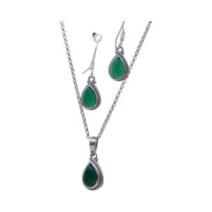 Green Onyx Tear Drop Sterling Silver Jewelry Set