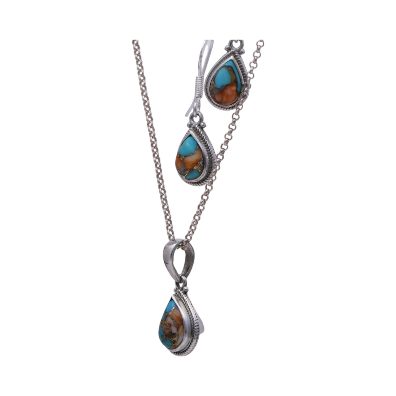 Oyster Copper Turquoise Tear Drop Set: Pendant and Earrings | for - Image 7