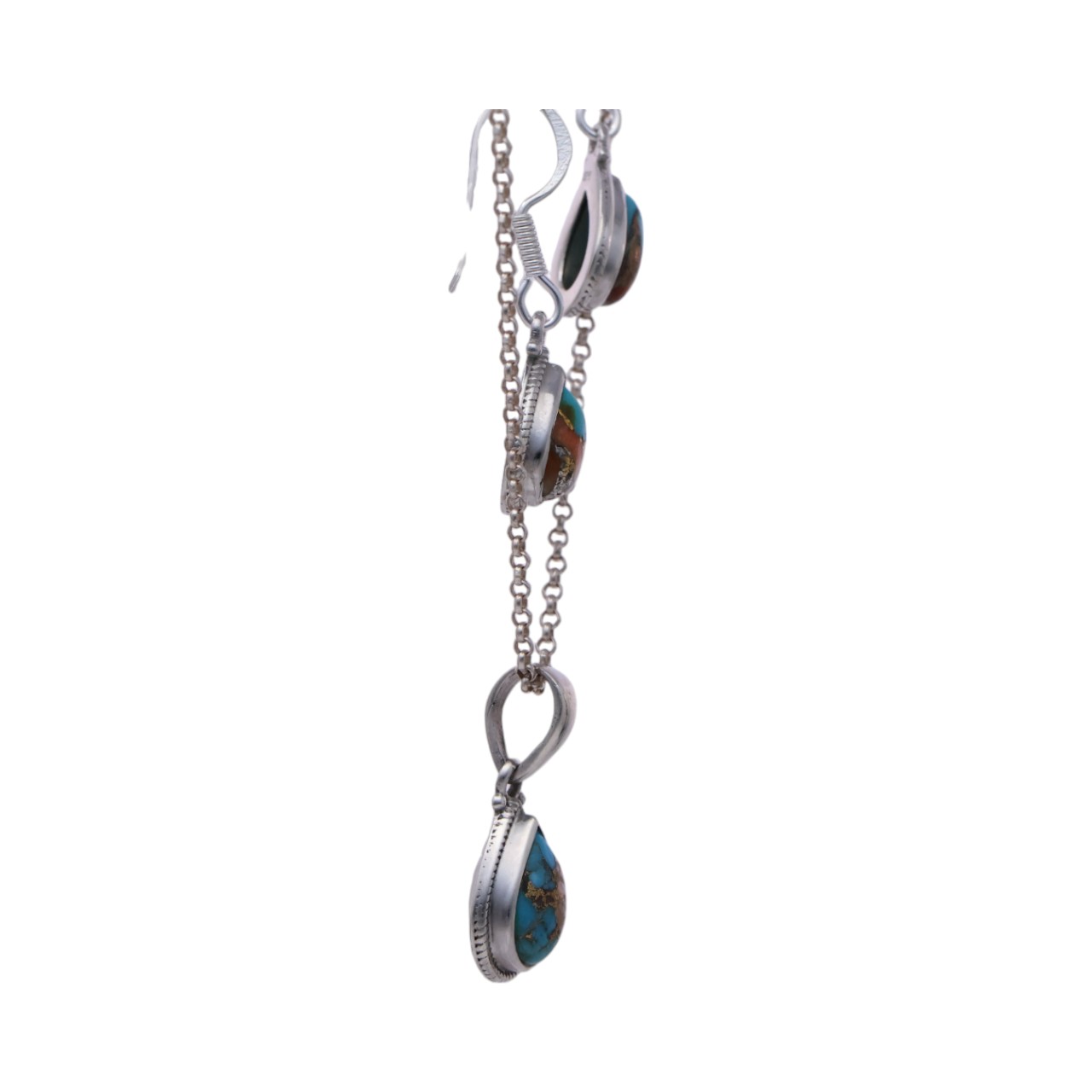 Oyster Copper Turquoise Tear Drop Set: Pendant and Earrings | for - Image 5